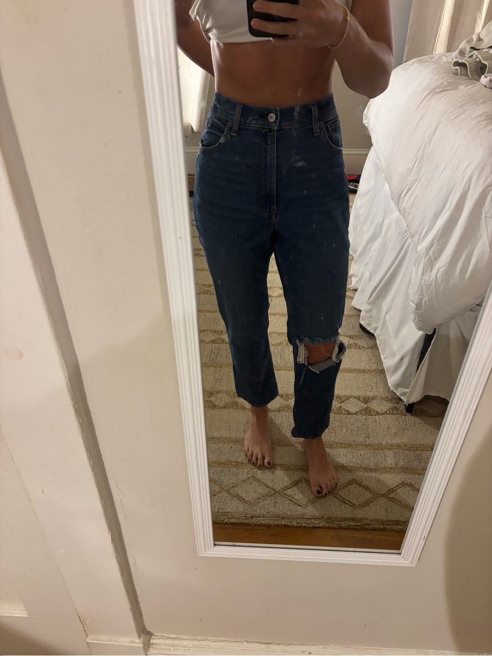 Abercrombie & Fitch High-Rise Dark Wash Distressed Jeans